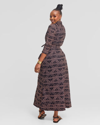 Safari by Vivo Zehra 3/4 Sleeve Maxi Dress in Kitenge - Benta Print
