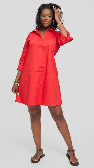 Safari Mansi Wide Hem Tent Dress in Cotton - Red