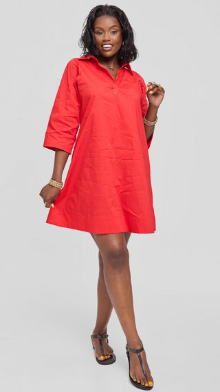 Safari Mansi Wide Hem Tent Dress in Cotton - Red