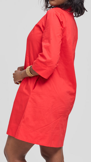 Safari Mansi Wide Hem Tent Dress in Cotton - Red