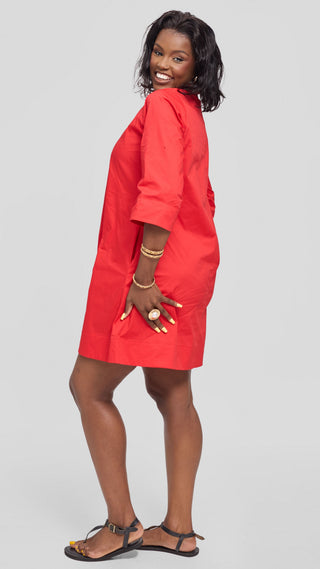 Safari Mansi Wide Hem Tent Dress in Cotton - Red