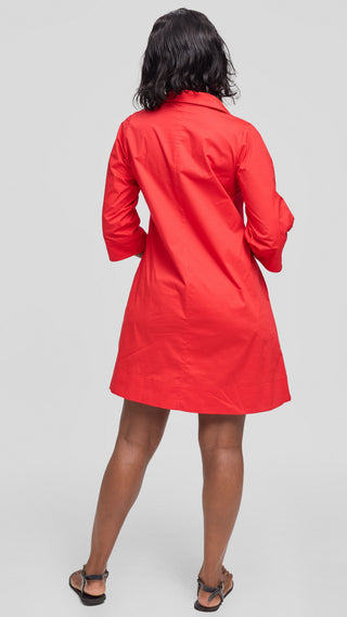 Safari Mansi Wide Hem Tent Dress in Cotton - Red