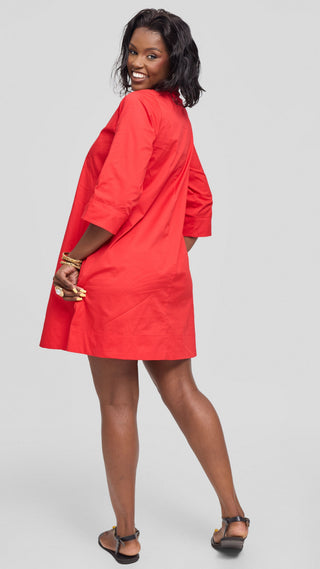 Safari Mansi Wide Hem Tent Dress in Cotton - Red