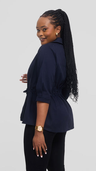 Safari by Vivo Peplum Jacket in Cotton - Navy Blue