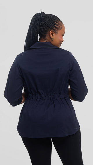 Safari by Vivo Peplum Jacket in Cotton - Navy Blue