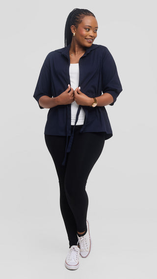 Safari by Vivo Peplum Jacket in Cotton - Navy Blue