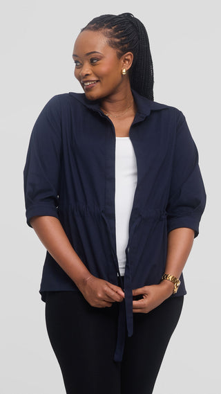 Safari by Vivo Peplum Jacket in Cotton - Navy Blue