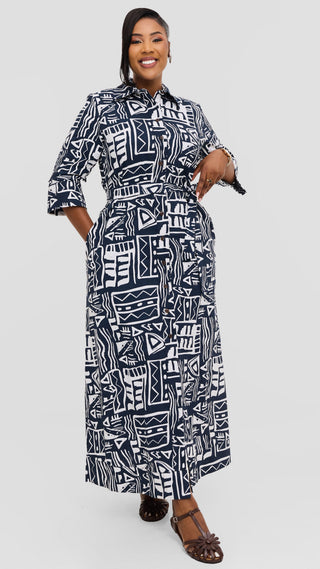 Safari by Vivo Zehra 3/4 Sleeve Kitenge Maxi Dress - Zedani Print
