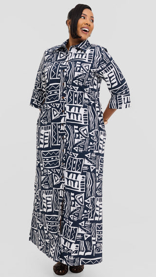 Safari by Vivo Zehra 3/4 Sleeve Kitenge Maxi Dress - Zedani Print
