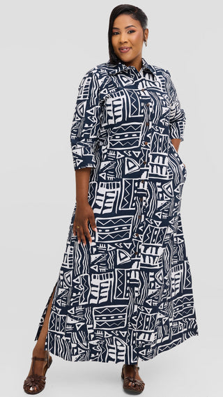 Safari by Vivo Zehra 3/4 Sleeve Kitenge Maxi Dress - Zedani Print