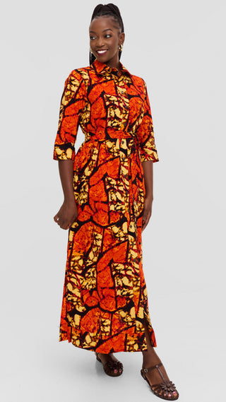 Safari by Vivo Zehra 3/4 Sleeve Kitenge Maxi Dress - Avena Print
