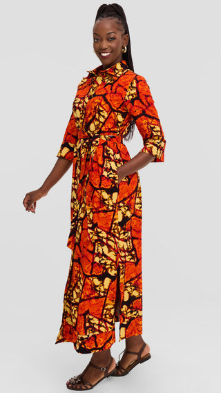 Safari by Vivo Zehra 3/4 Sleeve Kitenge Maxi Dress - Avena Print