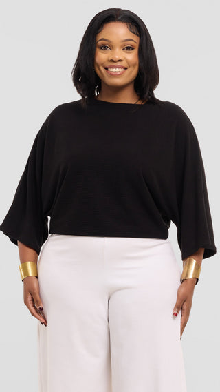 Safari by Vivo 3/4 Sleeve Sweater in Rib - Black