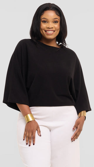 Safari by Vivo 3/4 Sleeve Sweater in Rib - Black
