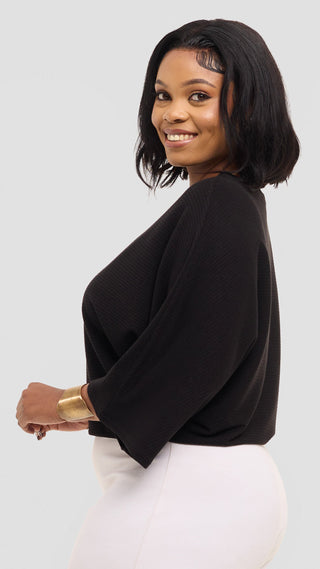 Safari by Vivo 3/4 Sleeve Sweater in Rib - Black