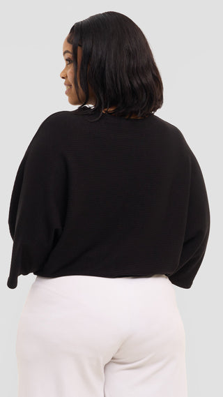 Safari by Vivo 3/4 Sleeve Sweater in Rib - Black