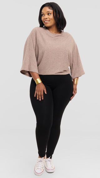 Safari by Vivo 3/4 Sleeve Sweater in Rib - Taupe
