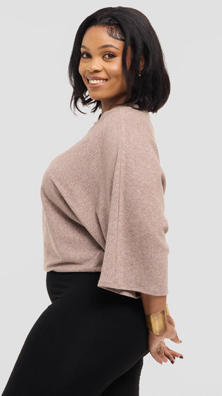 Safari by Vivo 3/4 Sleeve Sweater in Rib - Taupe