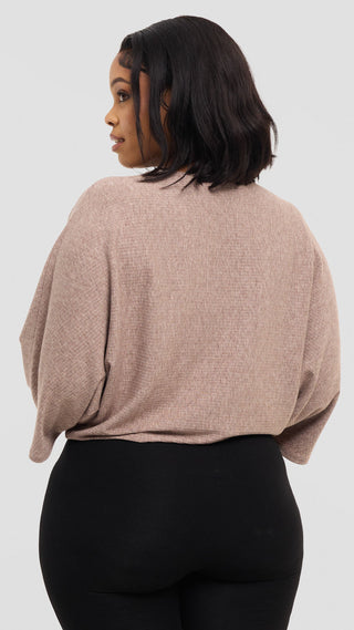 Safari by Vivo 3/4 Sleeve Sweater in Rib - Taupe