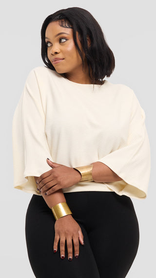 Safari by Vivo 3/4 Sleeve Sweater in Rib - Off White