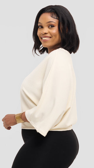 Safari by Vivo 3/4 Sleeve Sweater in Rib - Off White