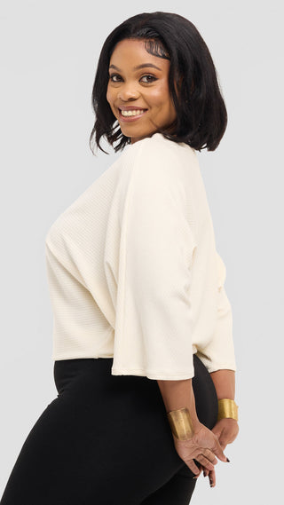 Safari by Vivo 3/4 Sleeve Sweater in Rib - Off White