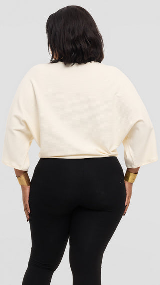Safari by Vivo 3/4 Sleeve Sweater in Rib - Off White