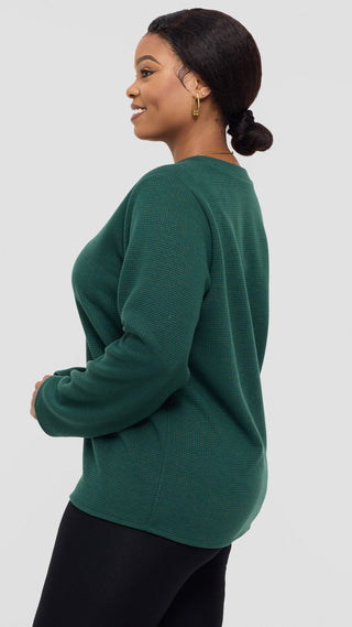 Shiv Shikie X Safari V-Neck Long Sleeve Sweatshirt in Rib - Dark Green