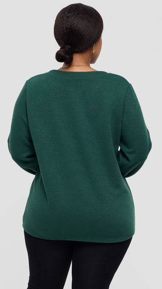 Shiv Shikie X Safari V-Neck Long Sleeve Sweatshirt in Rib - Dark Green