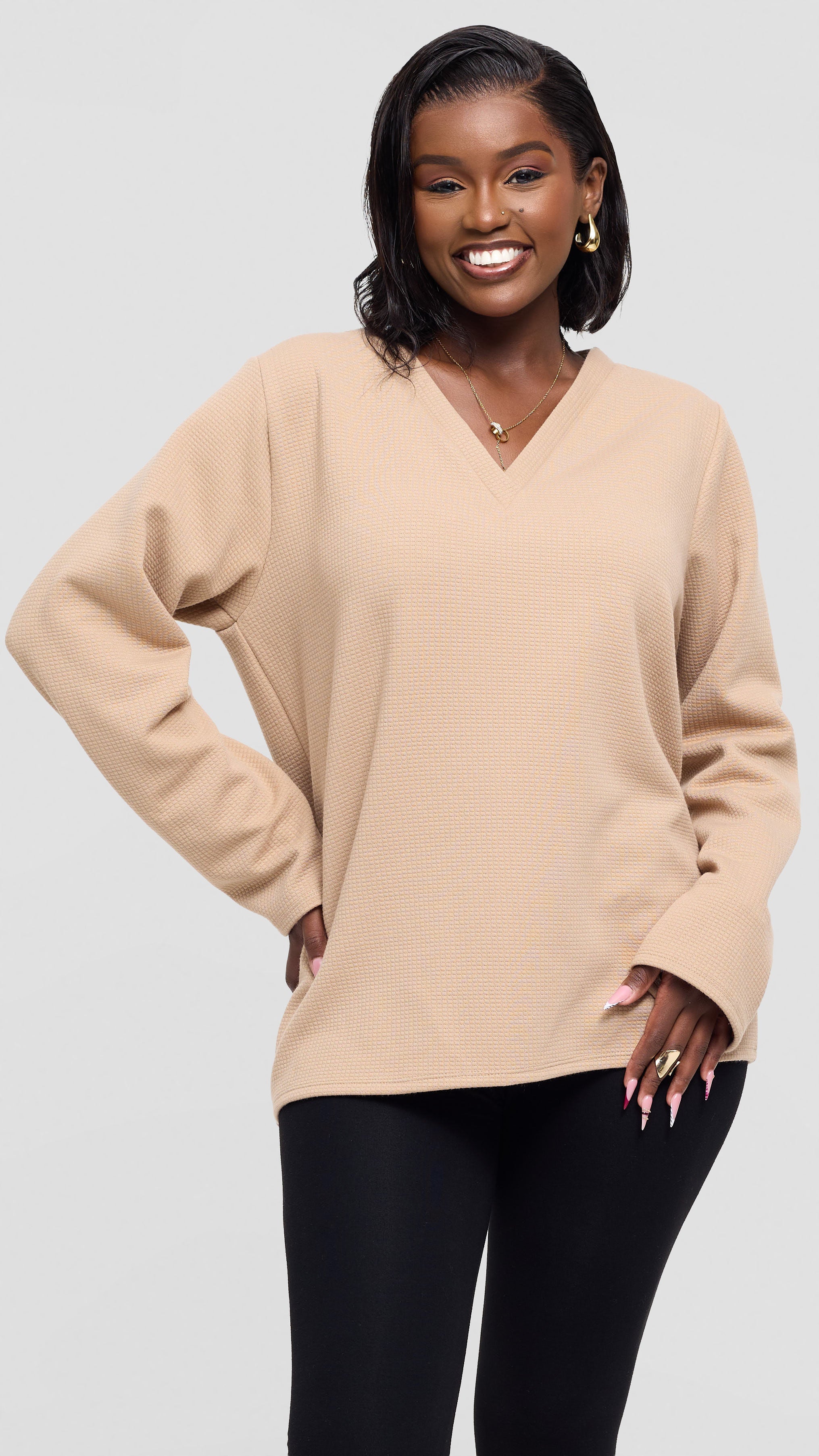 Shiv Shikie X Safari V-Neck Long Sleeve Sweatshirt in Rib - Light