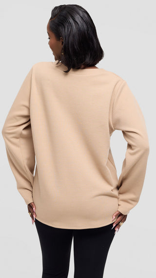 Shiv Shikie X Safari V-Neck Long Sleeve Sweatshirt in Rib - Light Taupe