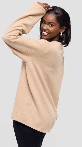 Shiv Shikie X Safari V-Neck Long Sleeve Sweatshirt in Rib - Light Taupe