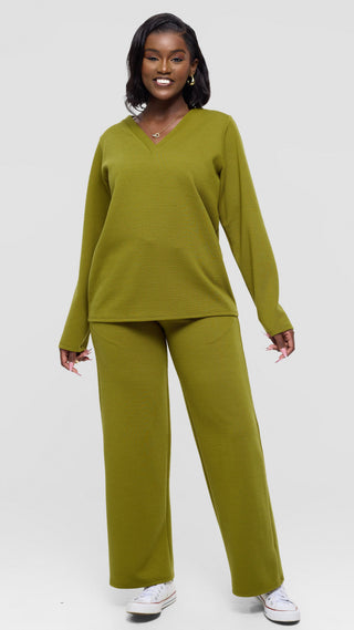 Shiv Shikie X Safari V-Neck Long Sleeve Sweatshirt in Rib - Olive