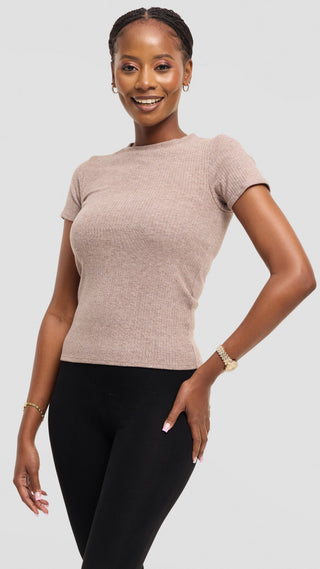 Safari by Vivo Crew Neck Tee in Rib - Taupe