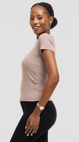 Safari by Vivo Crew Neck Tee in Rib - Taupe