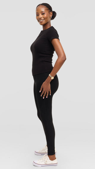 Safari by Vivo Crew Neck Tee in Rib - Black