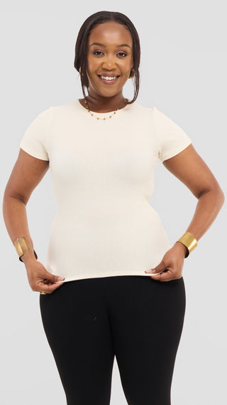Safari by Vivo Crew Neck Tee in Rib - Off White