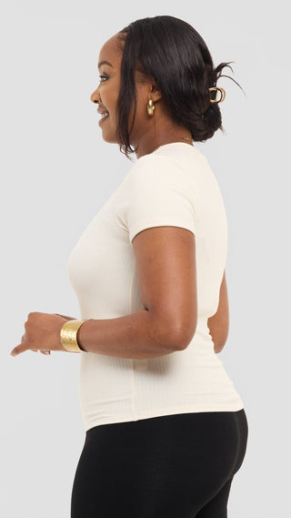 Safari by Vivo Crew Neck Tee in Rib - Off White