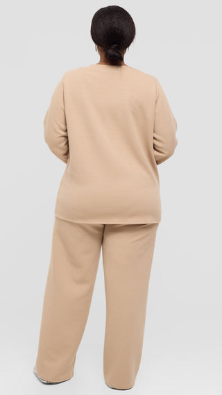 Shiv Shikie X Safari V-Neck Long Sleeve Sweatshirt in Rib - Light Taupe