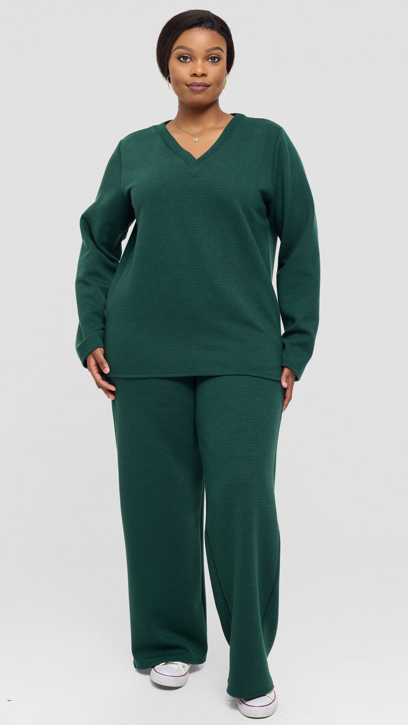 Shiv Shikie X Safari V-Neck Long Sleeve Sweatshirt in Rib - Dark Green