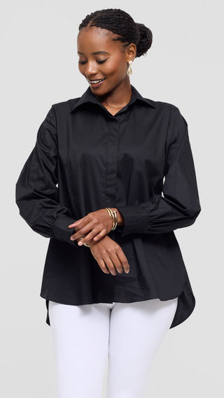 Safari by Vivo Pintuck Shirt in Cotton - Black