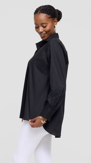 Safari by Vivo Pintuck Shirt in Cotton - Black