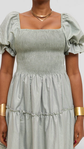 Safari by Vivo Shirred Top Maxi Dress in Kikoy Blend - Dusty Green