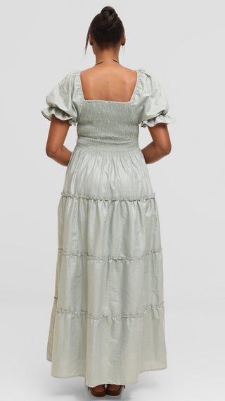 Safari by Vivo Shirred Top Maxi Dress in Kikoy Blend - Dusty Green