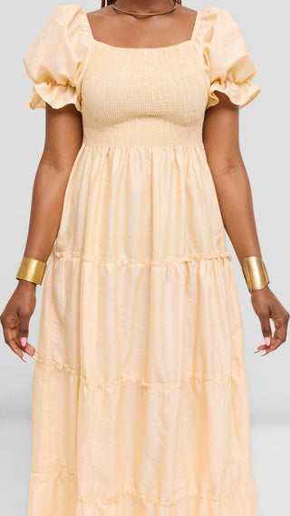 Safari by Vivo Shirred Top Maxi Dress in Kikoy Blend - Cream