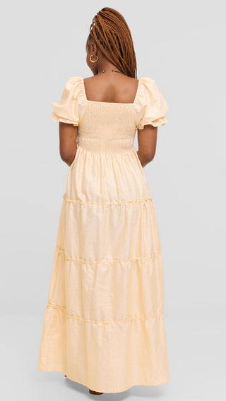 Safari by Vivo Shirred Top Maxi Dress in Kikoy Blend - Cream