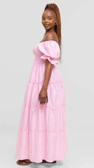 Safari by Vivo Shirred Top Maxi Dress in Kikoy Blend - Pink