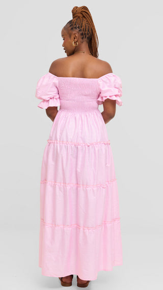 Safari by Vivo Shirred Top Maxi Dress in Kikoy Blend - Pink