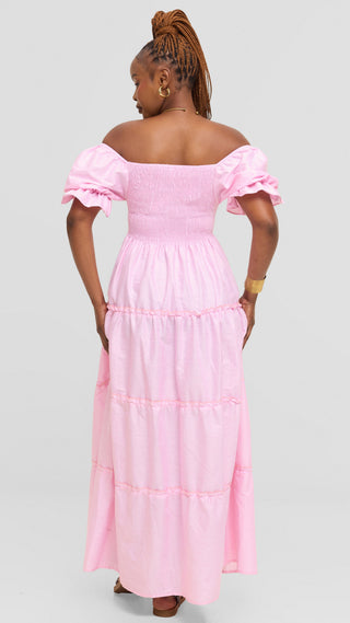 Safari by Vivo Shirred Top Maxi Dress in Kikoy Blend - Pink