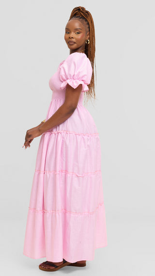 Safari by Vivo Shirred Top Maxi Dress in Kikoy Blend - Pink